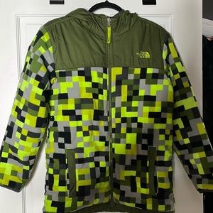 North face thermal jacket reversible green and gray